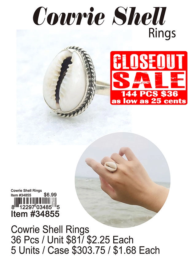 Cowrie Shell Rings - Closeout 144 Pcs.